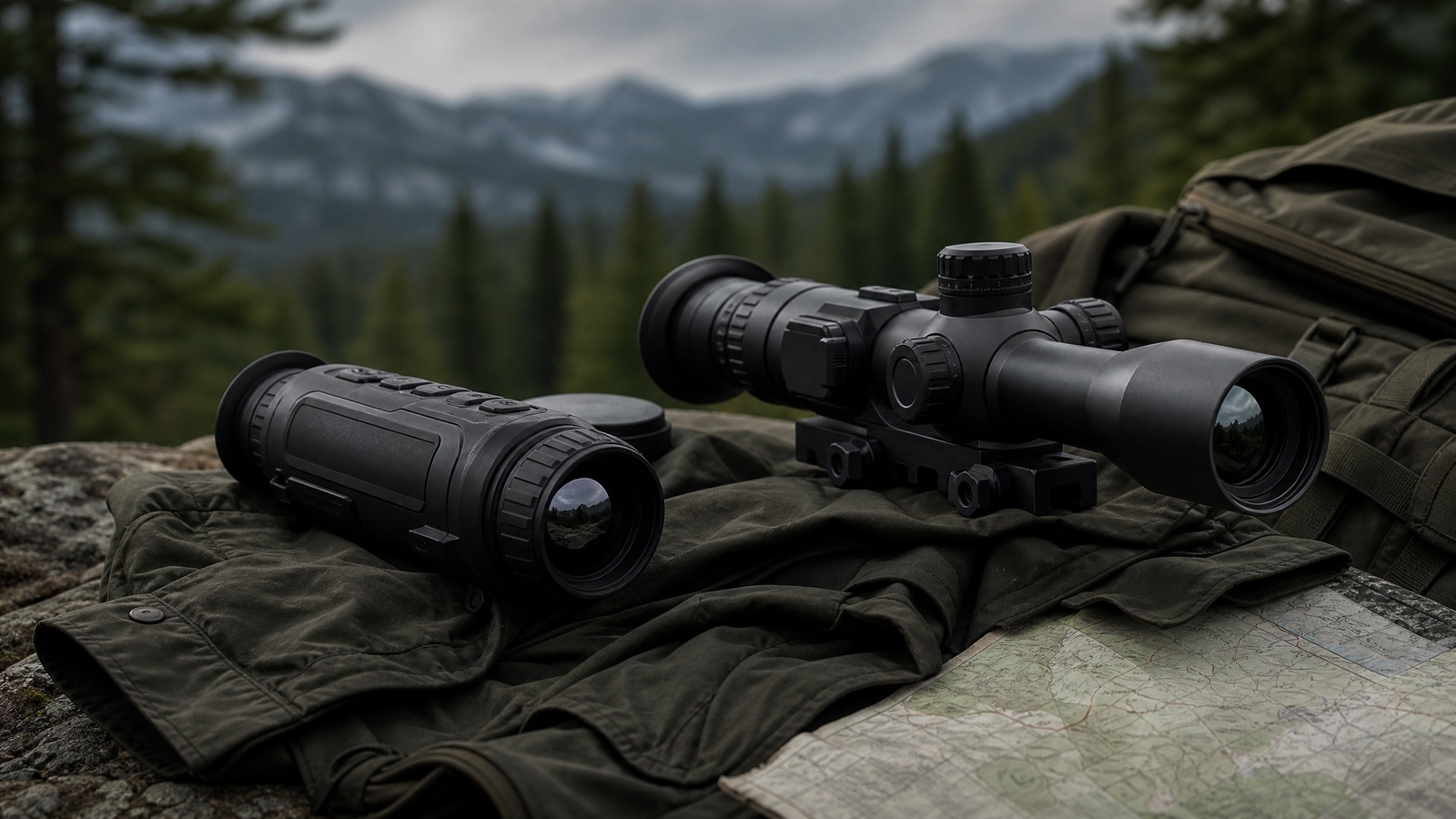 Monocular térmico y visor térmico comparados sobre equipo outdoor